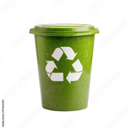 Eco-friendly green recycling bin with a recycle symbol, perfect for promoting sustainability and waste management practices.