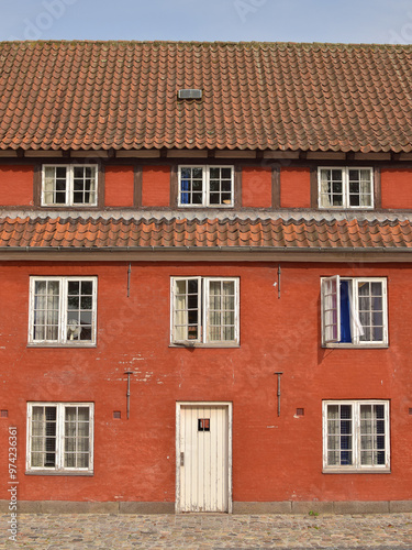 Sticker Beautiful red architecture in Kastellet area in Copenhagen.
