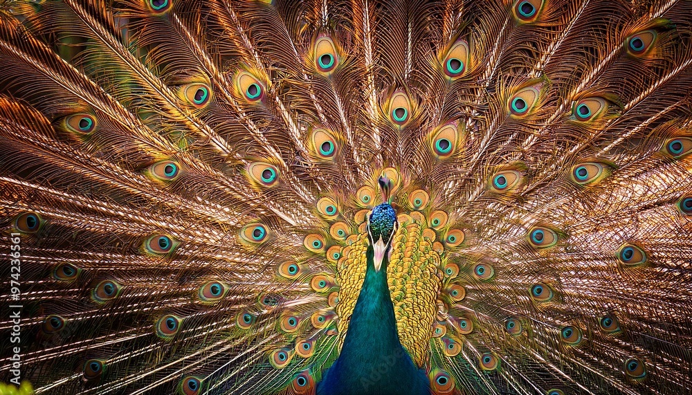 Obraz premium Opulent gold peacock with peacock eyes