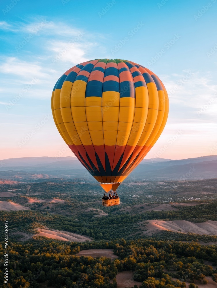 Fototapeta premium A person enjoys a luxurious hot air balloon ride over a scenic landscape