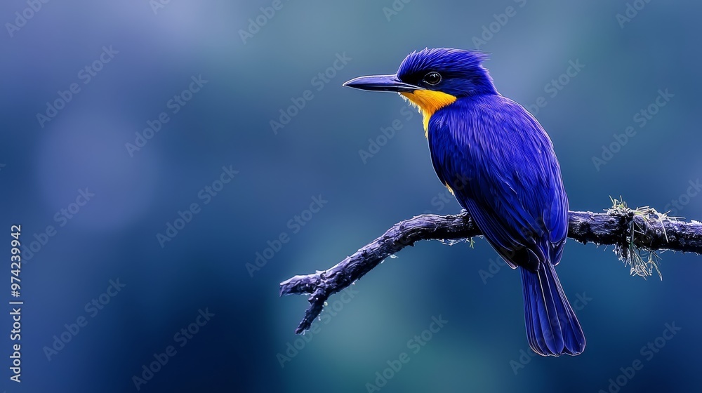 Fototapeta premium A bluebird sits on a branch against a blue sky