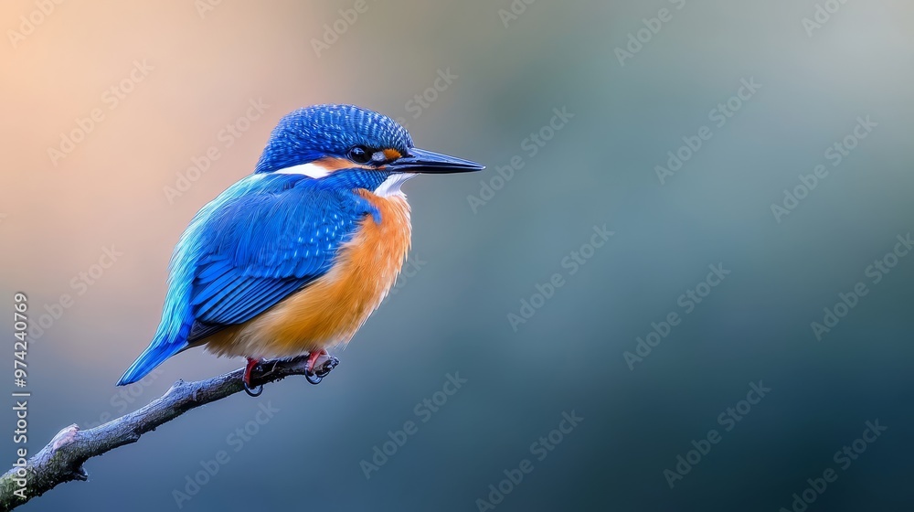 A blue-orange bird perched on a tree branch against a hazy skybackdrop A blue-orange bird perched on a tree branch against a hazy skybackdrop