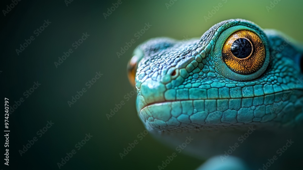 A tight shot of a Chameleon's blue face, showcasing a distinct yellow mark on one of its eyes A tight shot of a Chameleon's blue face, showcasing a distinct yellow mark on one of its eyes