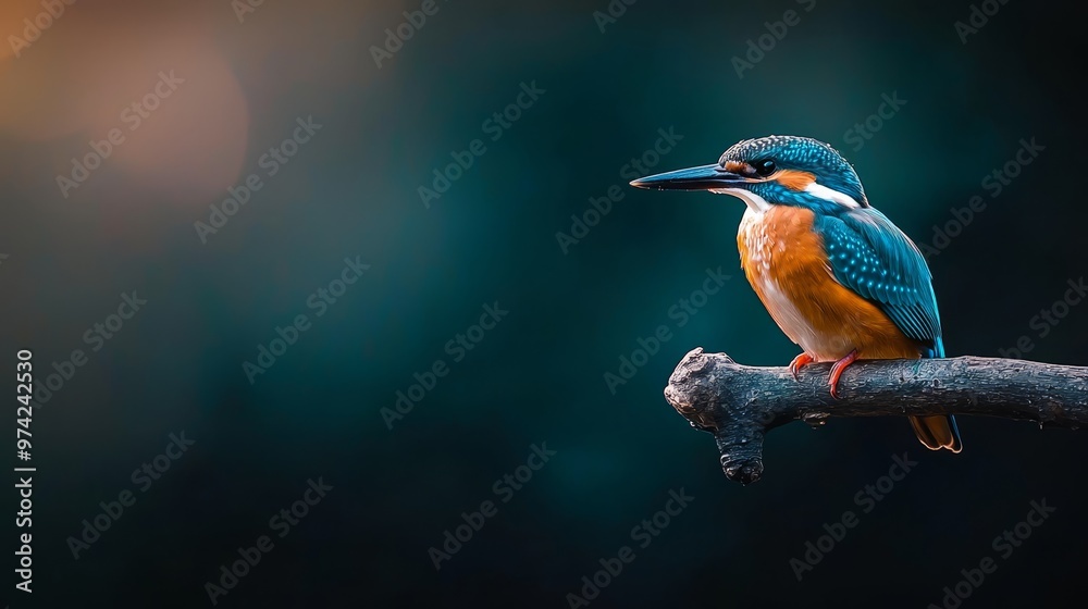 A blue and orange bird sits on a tree branch against a softly blurred background A blue and orange bird sits on a tree branch against a softly blurred background