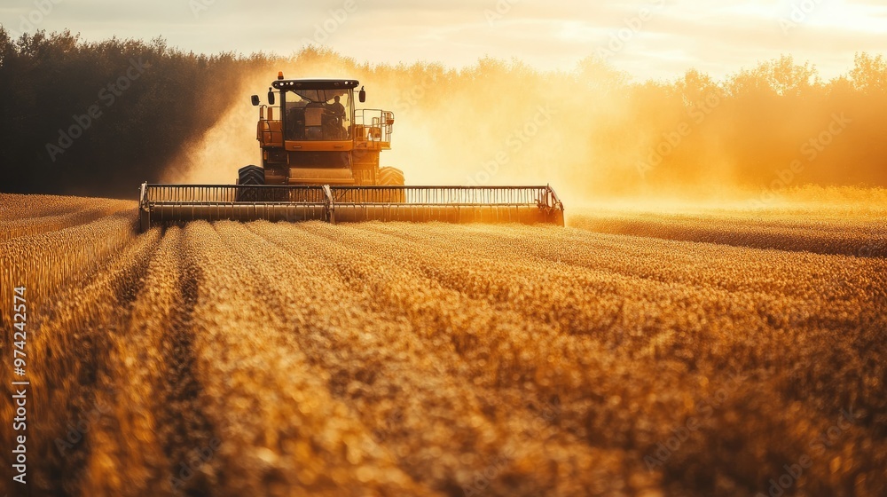 Obraz premium South Asian machinery for harvesting pulses in a field, no people, copy space