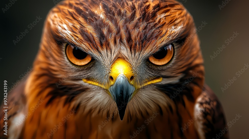 Obraz premium orange-yellow beak contrasting against a black backdrop, blurred background