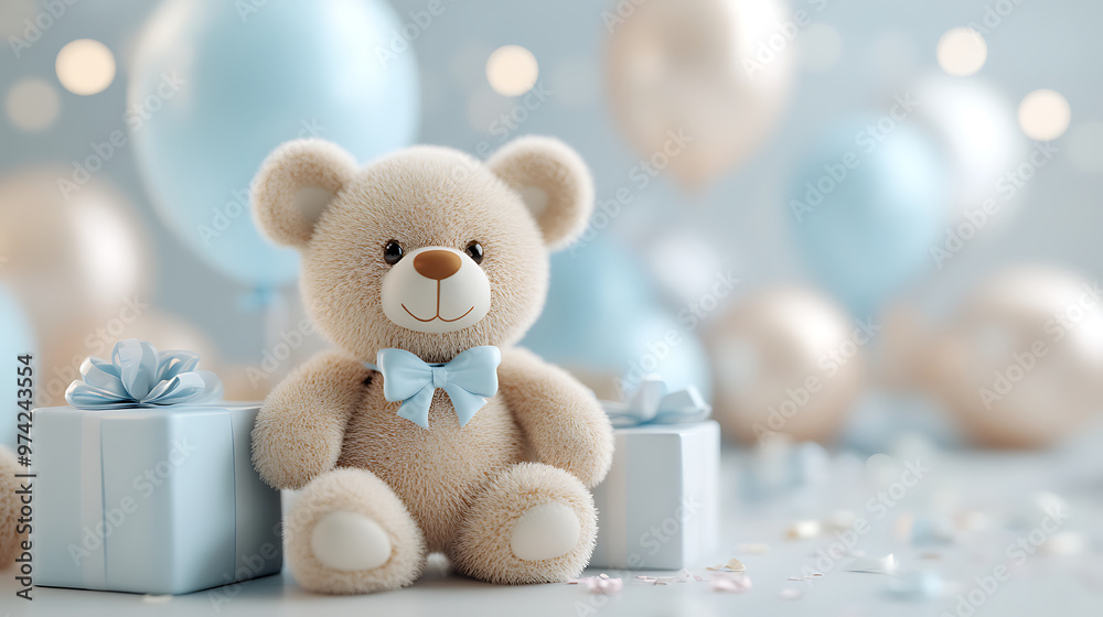 Teddy bear with gifts and balloons Teddy bear with gifts and balloons