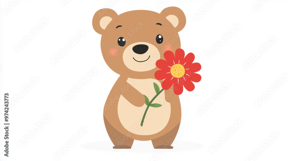 Obraz premium Cute Bear with Flower.