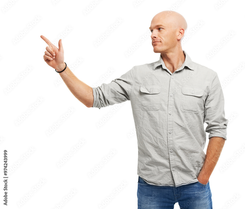 Pointing, mockup space and man in studio for marketing, advertising or promotion menu. Happy, choice and male person with presentation hand gesture for option, vote or decision by white background. Pointing, mockup space and man in studio for marketing, advertising or promotion menu. Happy, choice and male person with presentation hand gesture for option, vote or decision by white background.