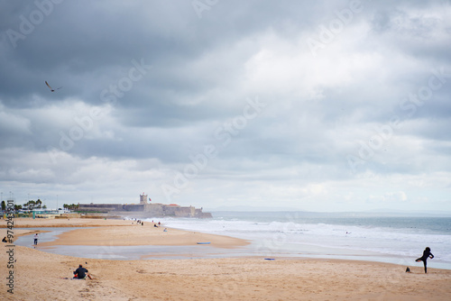 Beautiful view of ocean beach Carcavelos, Lisbon Portugal.