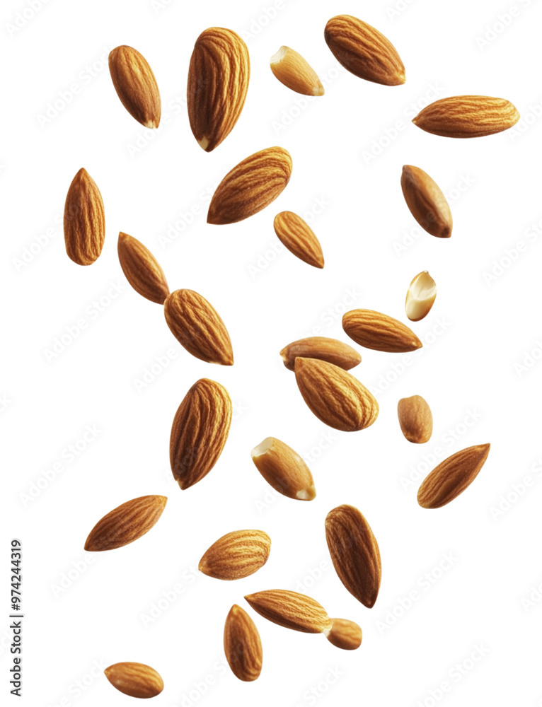 Almonds falling isolated on white background Almonds falling isolated on white background