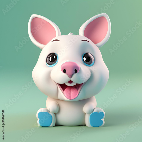 A cute, cartoon-style white mouse with big eyes and a wide smile.