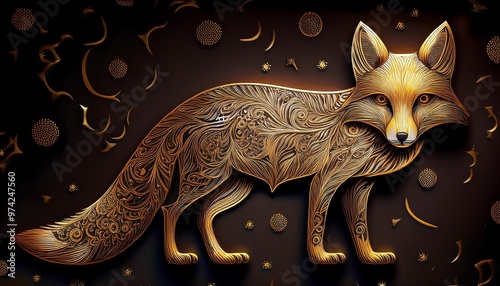 Chic gold fox with abstract patterns photo