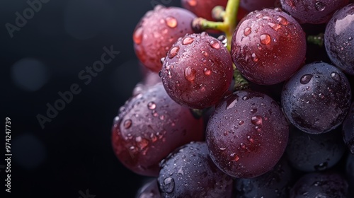 Wallpaper Mural  Close-up of grapeful grapes with dewdrops atop and bottom, against black backdrop Torontodigital.ca