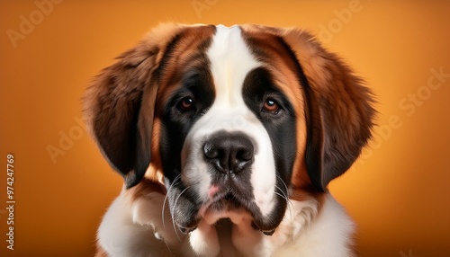 Saint Bernard dog on colored background