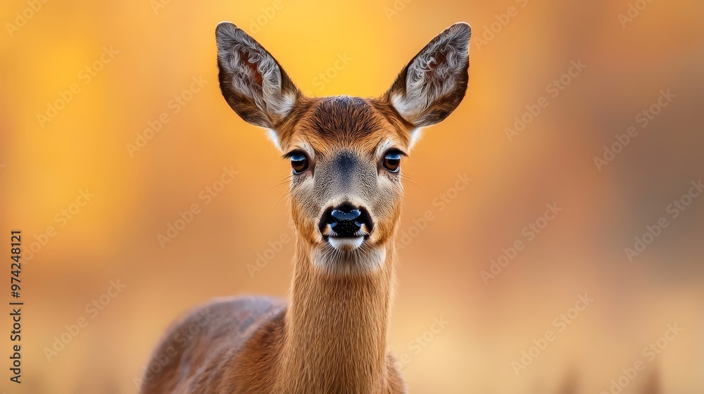 Fototapeta premium A tight shot of a deer's face with a blurred backdrop