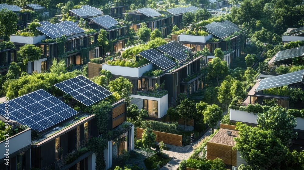 Fototapeta premium Eco-Friendly Urban Residential Development with Solar Panels