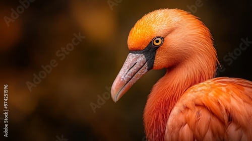 orange head, black body, long bill, yellow beak photo