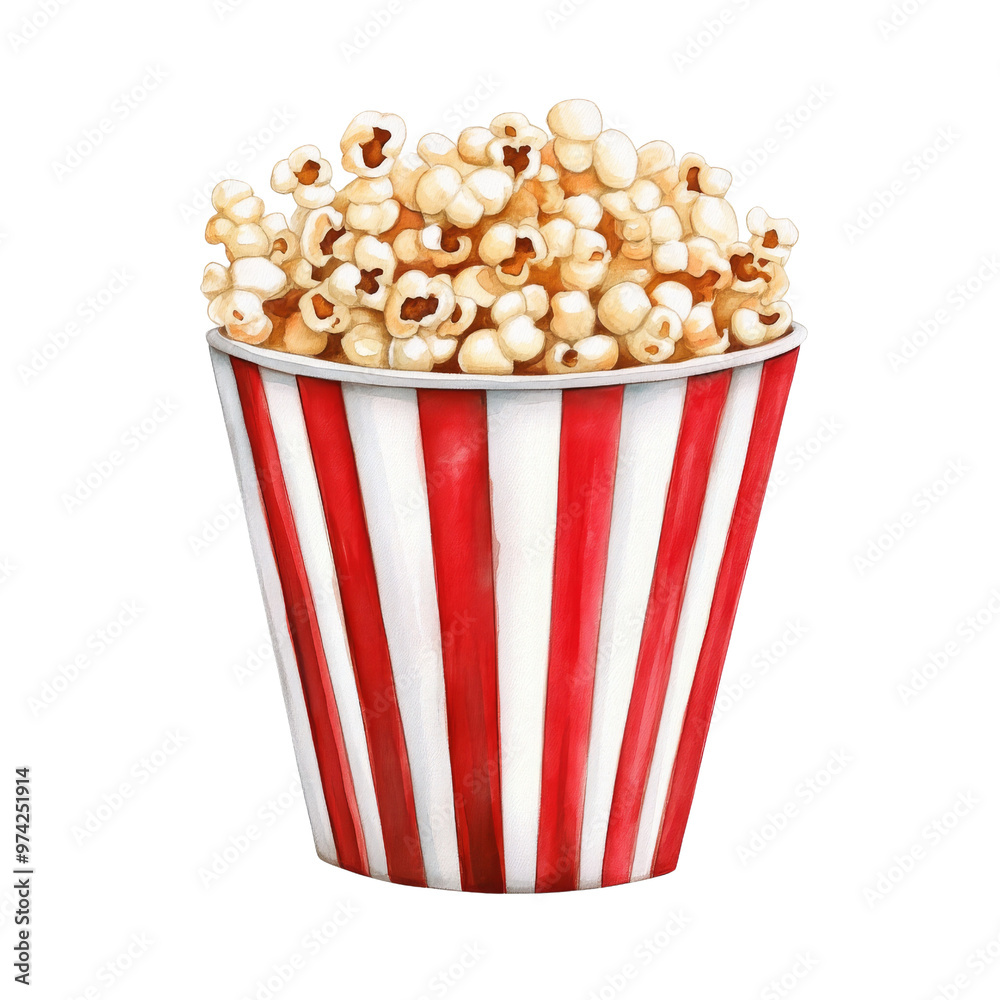 Delicious popcorn in a classic red and white striped bucket, perfect for movie nights or snacks. Delicious popcorn in a classic red and white striped bucket, perfect for movie nights or snacks.
