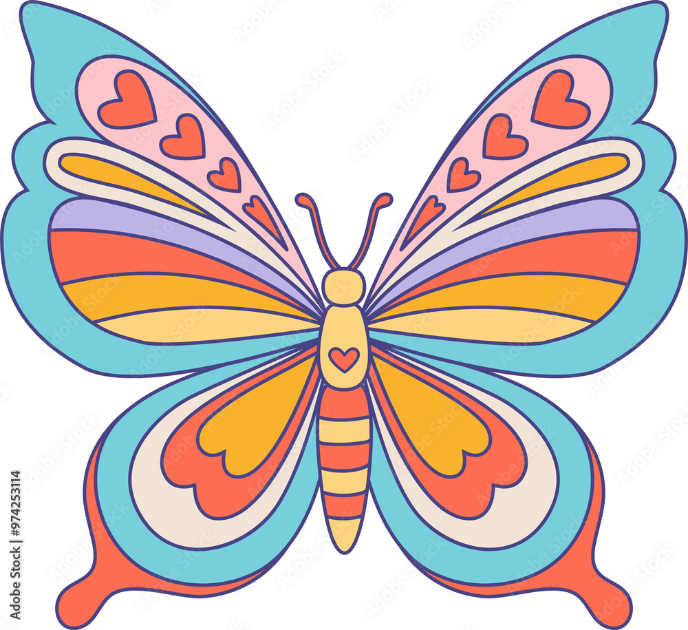 Groovy hippie butterfly, retro magic insect Groovy hippie butterfly, retro magic insect