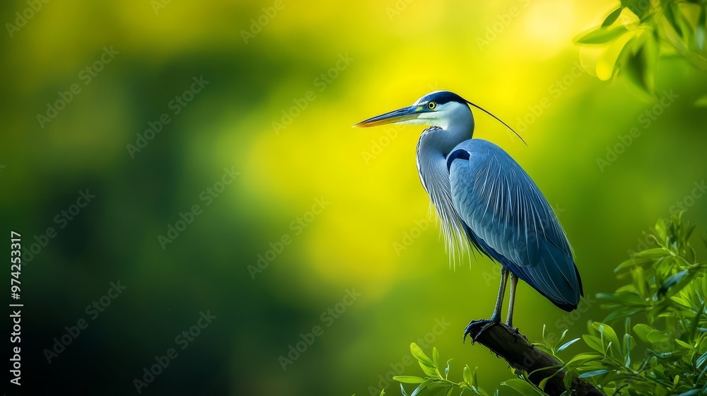 Bird atop tree branch in verdant forest, teeming with numerous trees and lush green leaves Bird atop tree branch in verdant forest, teeming with numerous trees and lush green leaves