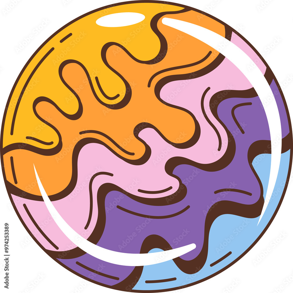 Groovy retro cartoon planet in space galaxy Groovy retro cartoon planet in space galaxy