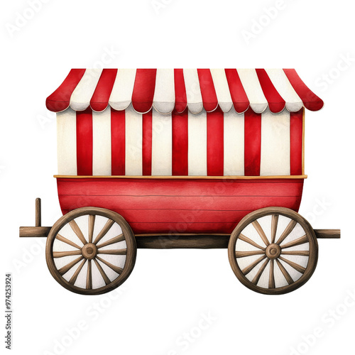 Vintage market cart with red and white stripes, perfect for food stalls, festivals, and nostalgic events.