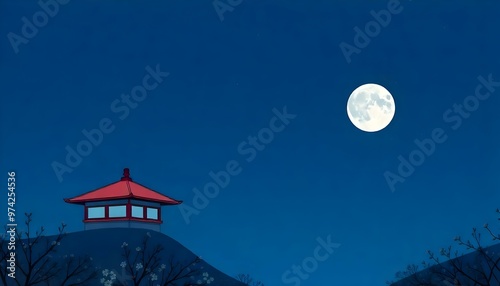 Graphic Style Chinese House in the Mountians