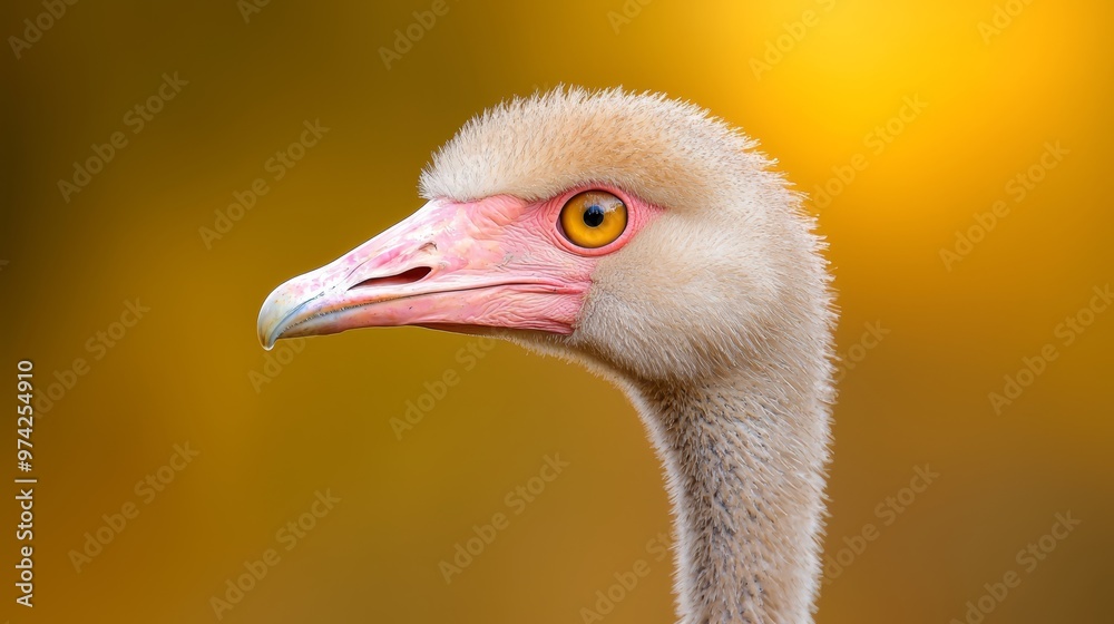 Fototapeta premium A tight shot of a bird's vividly colored head against an orange and yellow backdrop The scene gradually softens into a blur behind