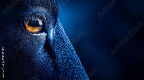 A tight shot of a horse's eye, with its background faintly depicting a blurred horseface