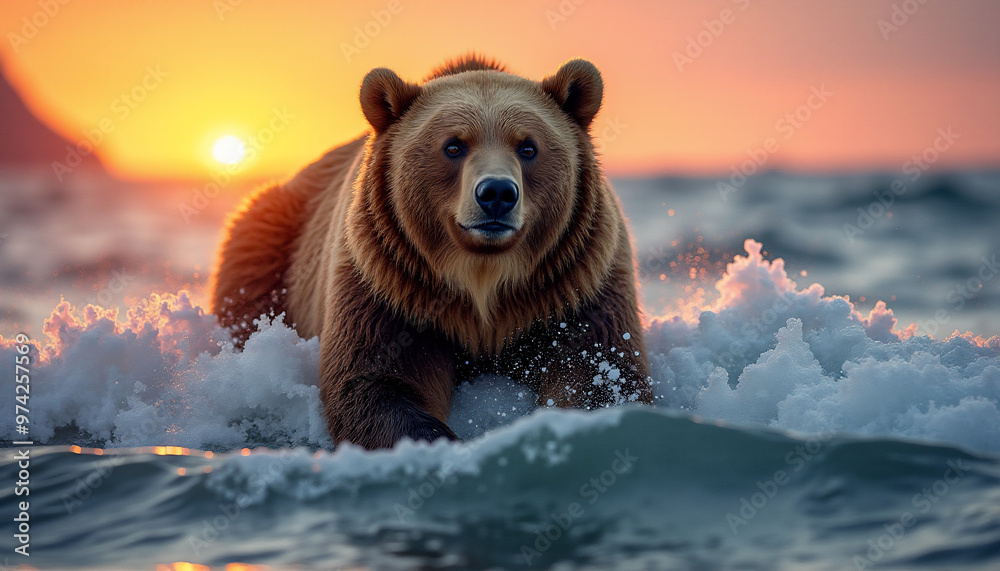 Fototapeta premium Close-up portrait of a brown bear in the water