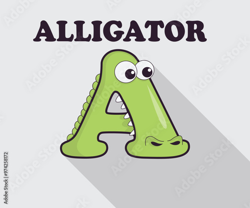 Funny cute alphabet alligator icon