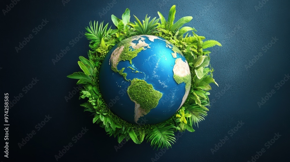Earth Globe Surrounded by Lush Greenery Earth Globe Surrounded by Lush Greenery