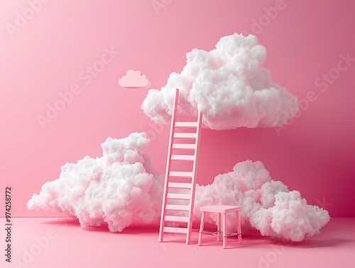 Ladder leading to the sky with clouds. 3D Rendering