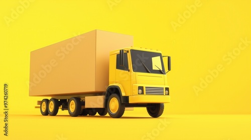 Yellow delivery truck with a large cargo box set against a solid yellow background. This image represents transportation, shipping, and logistics in a modern, streamlined style.