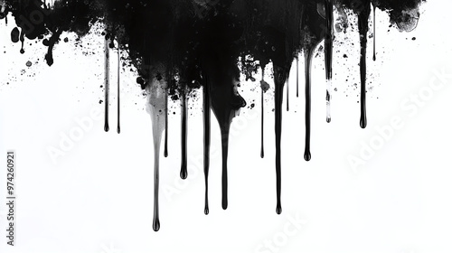 black ink drops fluid effect on wet white canvas background,  overlay alpha layer graphic design footage brushes filter dripping spot ink fluid drops