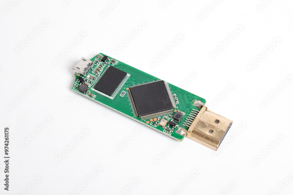Circuit board inside USB flash drive isolated on white background. With clipping path. Circuit board inside USB flash drive isolated on white background. With clipping path.