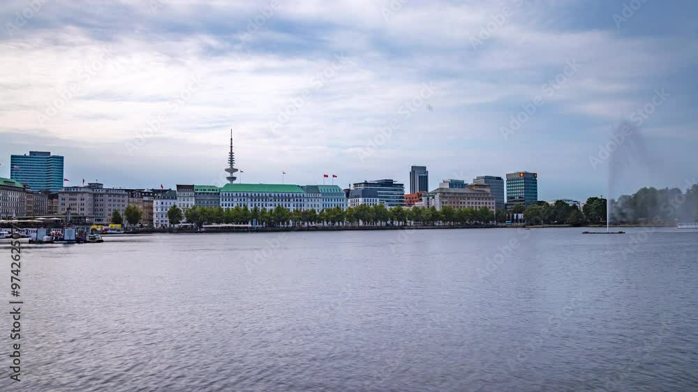 Hamburg alster skyline time lapse river lake hamburg city germany 4K. Hamburg alster skyline time lapse river lake hamburg city germany 4K.