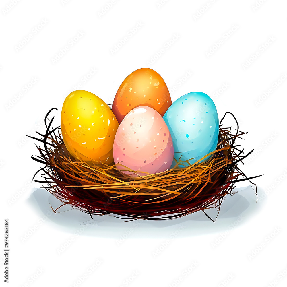 Obraz premium Easter eggs in the nest on white background.