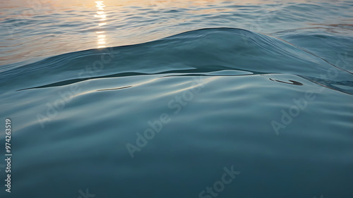 A tranquil coastal scene, with gentle waves rolling onto the shore – a scene that exudes serenity and natural beauty with partly cloudy skies and the warm glow of the rising or setting sun.