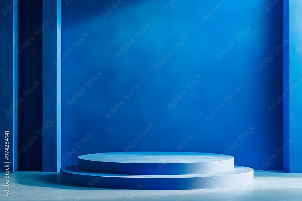 3D rendering blue wall with minimal podium scene Background 3D rendering blue wall with minimal podium scene Background