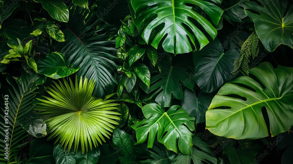 Lush green foliage of a tropical rainforest, creating a vibrant and picturesque background. Lush green foliage of a tropical rainforest, creating a vibrant and picturesque background.