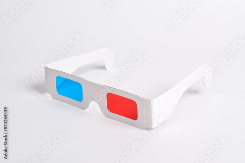 Photography 3D glasses with red blue lenses for movie isolated on white background