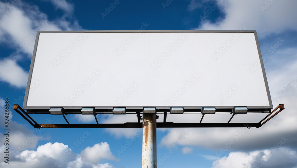 Blank White Billboard Against a Partly Cloudy Sky, Blank billboard XL, Blank billboard at blue sky background Blank White Billboard Against a Partly Cloudy Sky, Blank billboard XL, Blank billboard at blue sky background