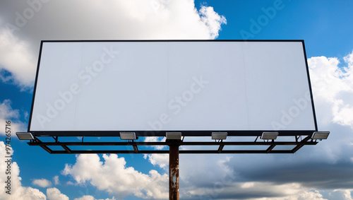 Blank White Billboard Against a Partly Cloudy Sky, Blank billboard XL, Blank billboard at blue sky background