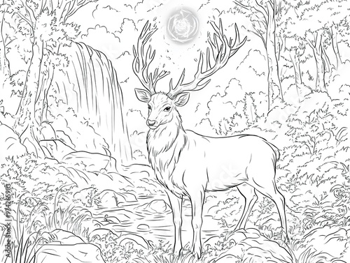Wallpaper Mural An adult-level black-and-white coloring page of a mighty beautiful white stag standing  Torontodigital.ca