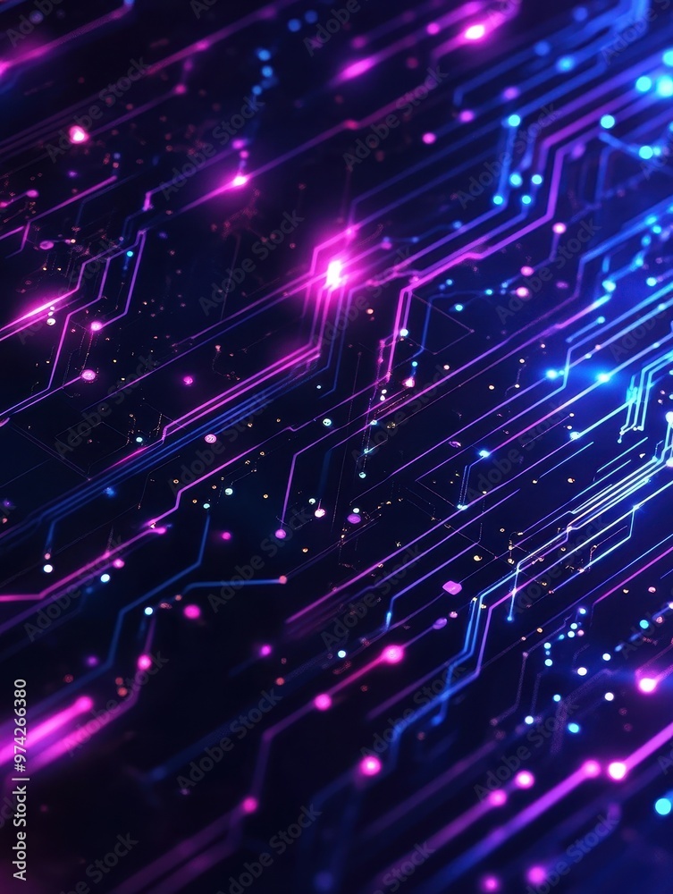 Abstract Circuit Board with Glowing Lines and Lights Abstract Circuit Board with Glowing Lines and Lights
