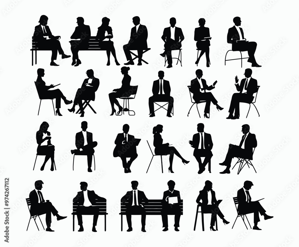 Business people sitting men and women silhouette EPS vector art illustration template Business people sitting men and women silhouette EPS vector art illustration template