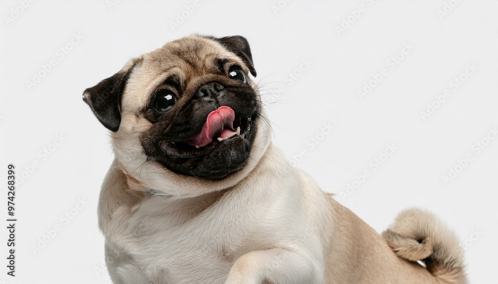 Young pug posing playful, happy and active on white background. Young pug posing playful, happy and active on white background.