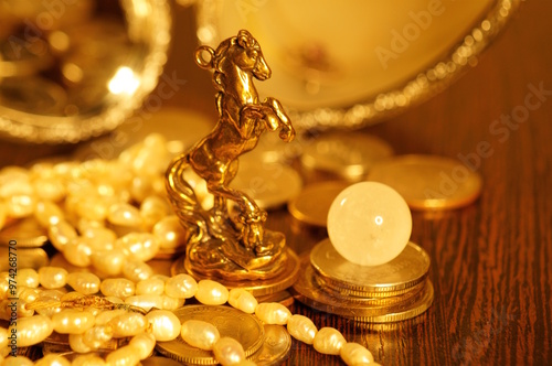 Wallpaper Mural A statuette of a horse and jewelry with coins. Torontodigital.ca